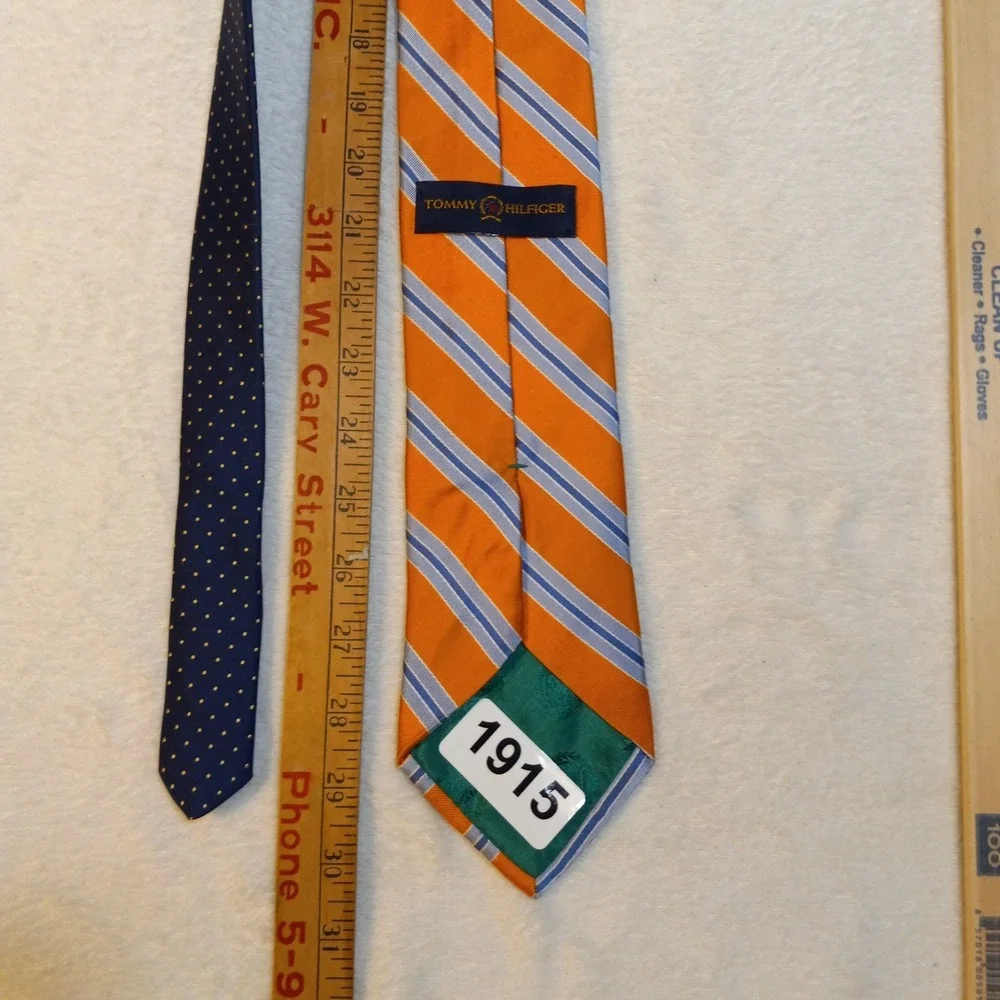 Vtg Hilfiger 100% Silk Orange Striped Repp Tie Hand Sewn Preppy BLUE TAIL